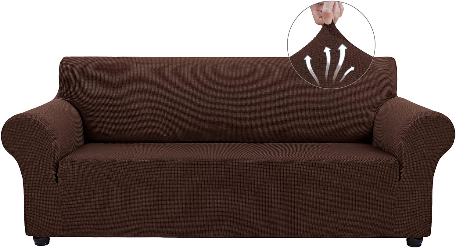 Couch Covers for 3 Cushion Couch Sofa Pet Friendly, 3 Seater Sofa Cover Washable Slipcovers Protector Furniture Covers for Dogs Spandex Jacquard Fabric Small Checks（Large，Black）
