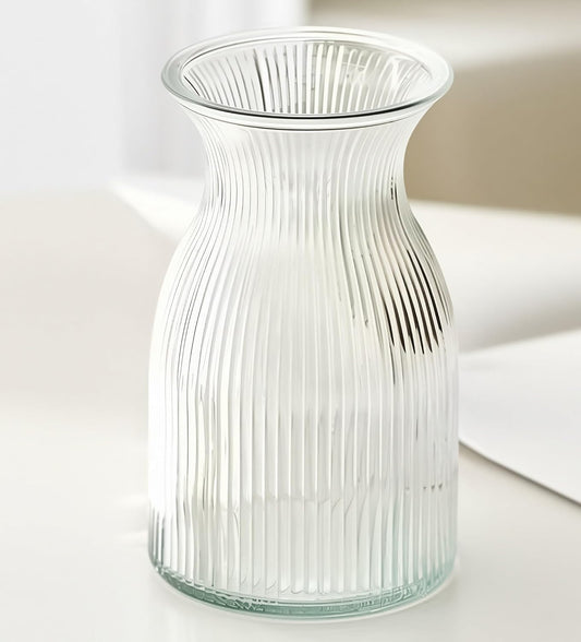 New 2026 Design Ribbed Glass Vase Wide - 8 Inch Tall Ribbed Vase for Wedding Reception, Home Decor, Housewarming Gift (Clear) Decorative Flower Vases - Bud Vase for Centerpieces Cylinder Vases