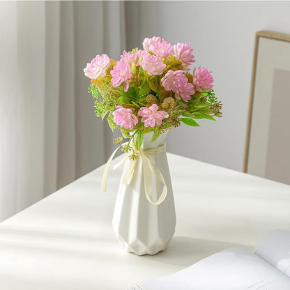 Ceramic Vase with Ribbon, 7.9" H, Artistic Design Flower Vase Geometrical Style for Modern Home Decoration