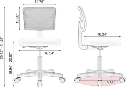 Small Desk Chair, Ergonomic Low-Back Mesh Rolling Work Swivel Chairs with Wheels, Armless Comfortable Seat Lumbar Support for Home, Bedroom, Study, Student, Adults,Classic Pink