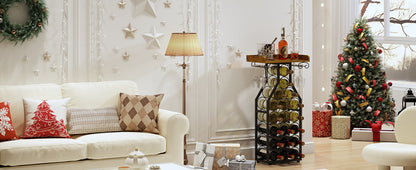 X-cosrack Wine Rack Freestanding Floor, Wine Storage Rack Mini Bar Table with Tabletop, Glass Holder Wine Bottle Display Stand Liquor Cabinet for Home Bar Kitchen Living Room