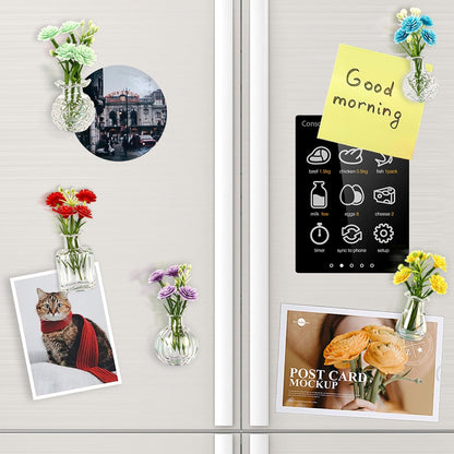Cute Mini Vase Magnets for Fridge, Tiny Plant Glass Vases with Flowers, Magnetic Refrigerator Decor for Kitchen, Office, Locker (5 Pack)