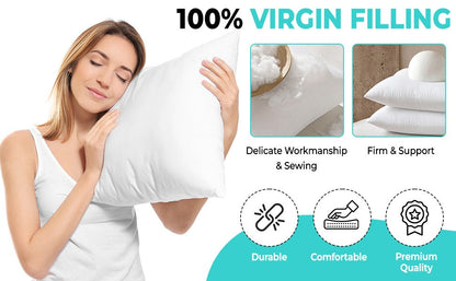 QUBA LINEN 18 x 18 Throw Pillow Insert - Pack of 2 White, Down Alternative Pillow Inserts for Decorative Pillow Covers, Throw Pillows for Bed, Couch Pillows for Living Room (Pack of 2)