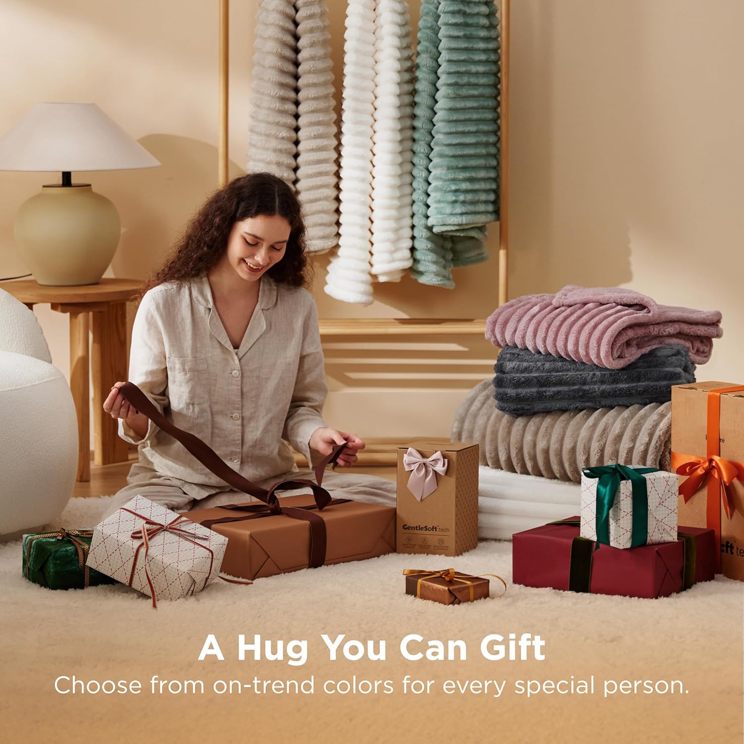 Bedsure GentleSoft Blankets Queen Size for Bed - Cozy Soft Sofa Couch Cover Blankets for Women, Cute Large Bedding Fleece Throws for Girls, Off White, 90x90 Inches