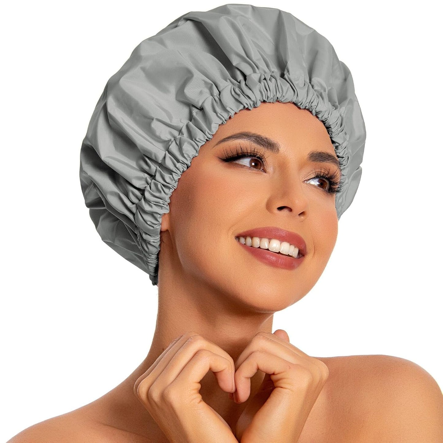 Reusable Shower Cap for Women, Large Waterproof Shower Bonnet Washable Elastic Band Bath Hair Hat for Long Hair, Braids(Pink)