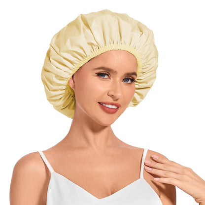 Shower Cap for Women Waterproof Reusable, Large Shower Cap Non-Slip with Elastic Band, Washable Bath Hair Hat for Long Hair, Braids (Pink)